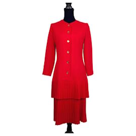 Rotes Kleid mit plissiertem Rock Guy Laroche 70er