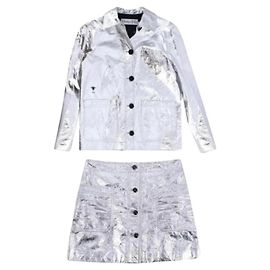 Conjunto de Chaqueta y Minifalda de Cuero Metálico Christian Dior