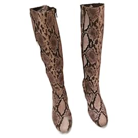 Autre Marque Botas altas de couro novas forradas com tecido na cor cinza Python