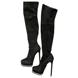 Casadei Overknee Stiefel Schwarz Leder Wildleder