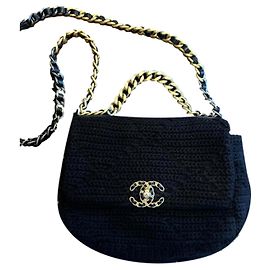 Bolso de hombro Chanel 19 de cadena de algodón negro