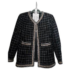 Chanel Jacke aus schwarzem Tweed mit Karomuster
