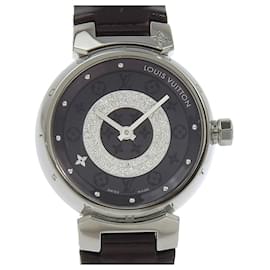 Louis Vuitton Tambour Uhr aus Edelstahl mit Diamanten und Quarz