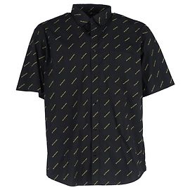 Schwarzes Baumwollhemd mit kurzem Arm und Balenciaga-Logo auf der gesamten Fläche