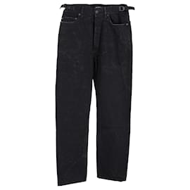 Jeans a gamba larga a vita alta usurati in denim nero di Balenciaga