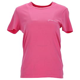 Camiseta de algodón rosa con logo bordado Jacquemus