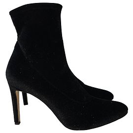Giuseppe Zanotti Celeste Ankle Booties in Black Glitter Velvet 
