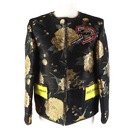 Chaqueta sin cuello de jacquard floral con cuentas Dolce & Gabbana