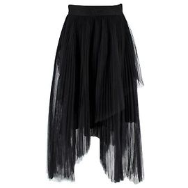 Christian Dior Falda midi de tul negro plisada asimétrica Dior
