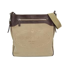 Prada VA0649 Schultertasche aus Leder und Jacquard