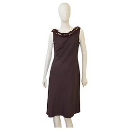 Blumarine Kleid aus Wolle in Braun mit Pelz und Perlen