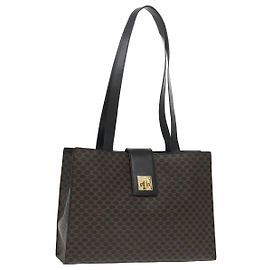 Céline Borsa a spalla in tela Macadam CELINE in pelle PVC nera e oro Auth 99656