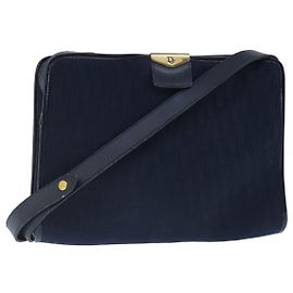 Christian Dior Trotter Canvas Schultertasche Navy Gold Auth ep6477