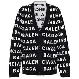Cárdigan Balenciaga de lana con jacquard de logotipo negro