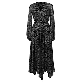 Maje Route Midikleid mit langen metallischen Ärmeln aus schwarzem Polyester