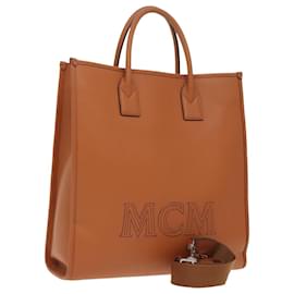 MCM Hand Bag Leather 2way Brown Silver Auth mr659