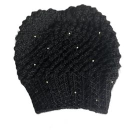 Jennifer Behr Beanie aus Alpakawolle in Schwarz mit Schleier und Perlen