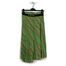 Falda midi plisada de poliéster impresa con cadenas verde/dorada de Balenciaga