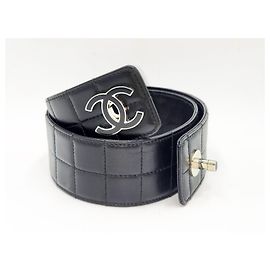 Chanel Vintage große Schokoladenriegel-Ledergürtel mit Drehverschluss und silberner Hardware