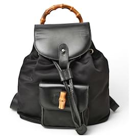 Gucci Bamboo Rucksack aus schwarzem Leder