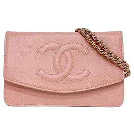 Sac à épaule en cuir caviar rose Chanel