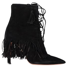 Aquazzura Mustang 105 Fransen-Stiefeletten aus schwarzem Wildleder