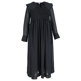 Vestido midi de manga larga en poliéster negro con corsé fruncido Ganni