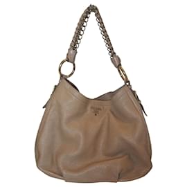 Borsa hobo Prada Cervo Lux in pelle beige dorato