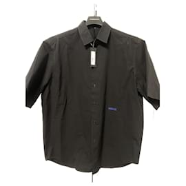 Camicia Versace in cotone a maniche corte nera logo blu