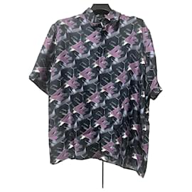 Camicia Fendi in seta stampa FF Block blu viola multicolore