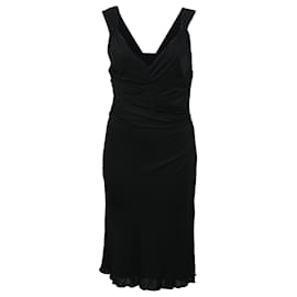 Schwarzes Polyester-Kleid mit V-Ausschnitt, knielang von Versace