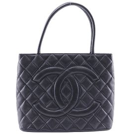 Borsa tote nera in pelle di caviale Chanel