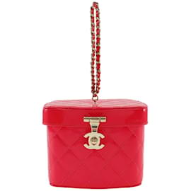 Borsa a mano vanity in pelle verniciata rosa Chanel