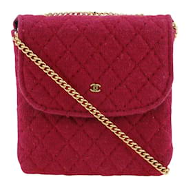 Borsa a spalla Chanel in microcotone rosa con catena