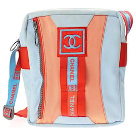 Borsa da viaggio Chanel Sport blu e arancione in poliestere