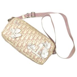 Borsa a Spalla Christian Dior Monogramma Rosa Fiori Strass Nylon
