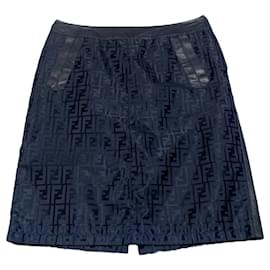 Falda Fendi Monograma de Cuero Azul Marino