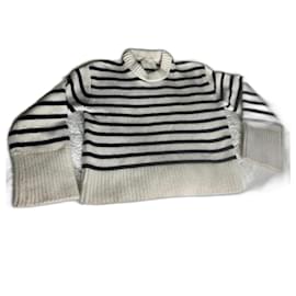 Lisa Yang Cashmere Pullover weiß gestreift Intarsia - Autre Marque