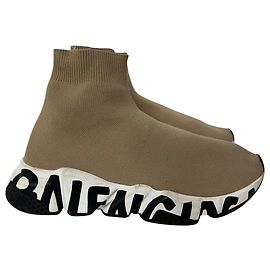 Balenciaga Speed Sneakers mit Sohle-Logo aus beigem Polyester