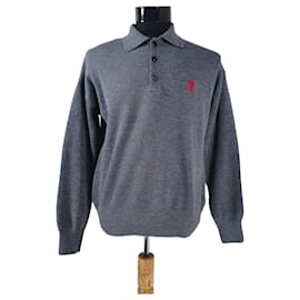 Ami de Cœur Woll-Polohemd Pullover grau