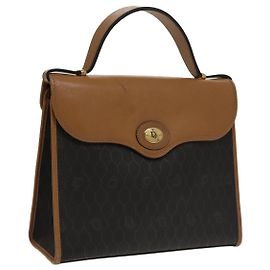 Borsa a mano in tela a nido d'ape PVC nera e marrone Christian Dior Auth 101250
