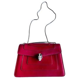Borsa a mano Bulgari Serpenti in pelliccia rossa