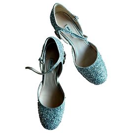 Sandali con tacco Miu Miu Argentati con Glitter e Strass