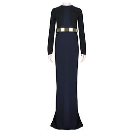 Stella Mc Cartney Schwarzes Mitternachtsblaues langes Kleid mit Gürtel von Stella McCartney