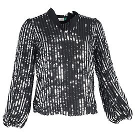 Autre Marque Blusa contadina Rixo Moss a righe in paillettes nere