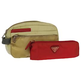 PRADA Borsa Sportiva in Nylon 2Set Rosso Beige Auth bs20324