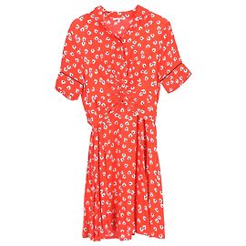 Robe en crêpe à imprimé floral rouge avec twist avant Ganni