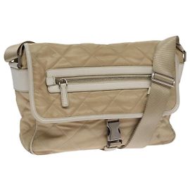 PRADA Borsa a Spalla Nylon Beige Argento Auth 103773