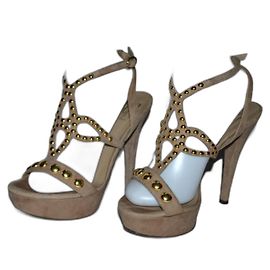 Sandalias Giancarlo Paoli de ante beige con detalles dorados 38