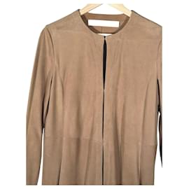 Abrigo Duster de Cuero Suede sin Cuello DROMe Beige